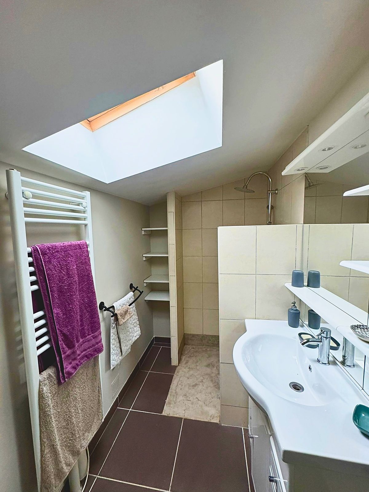 Salle de bain avec fenêtre de toit